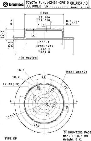 Rear solid brake disc Brembo 08.A354.10