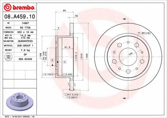 Rear solid brake disc Brembo 08.A459.10