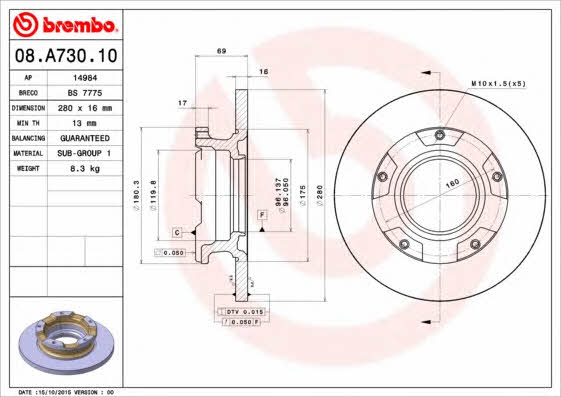 Buy Brembo 08A73010 – good price at EXIST.AE!