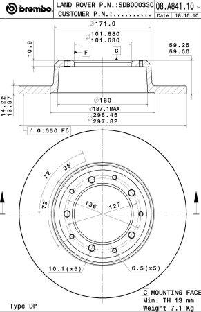 Rear brake disc, non-ventilated Brembo 08.A841.10