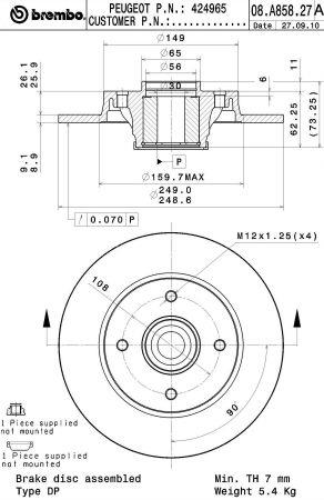Rear solid brake disc Brembo 08.A858.17