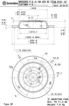 Rear solid brake disc Brembo 08.R101.11