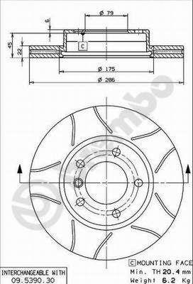 Vented brake disc, 1 pc Brembo 09.5390.77