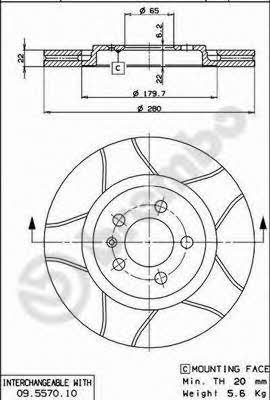 Ventilated disc brake, 1 pcs. Brembo 09.5570.75