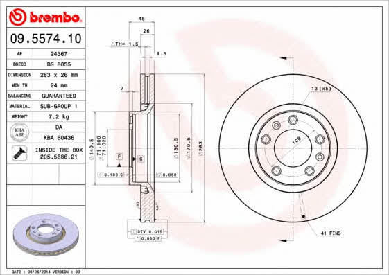 Vented brake disc, 1 pc Brembo 09.5574.10