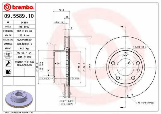 Brembo 09.5589.10 Front brake disc ventilated 09558910