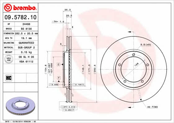 Ventilated disc brake, 1 pcs. Brembo 09.5782.10
