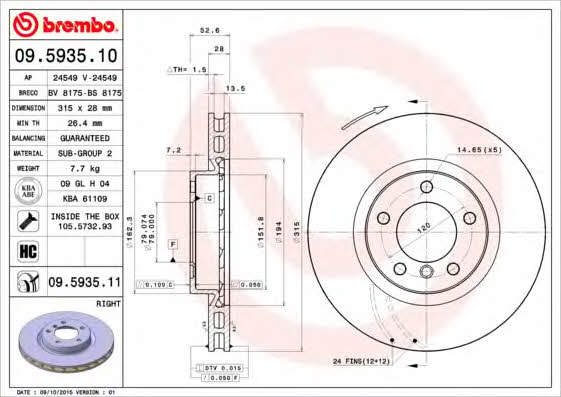 Brembo 09.5935.10 Front brake disc ventilated 09593510
