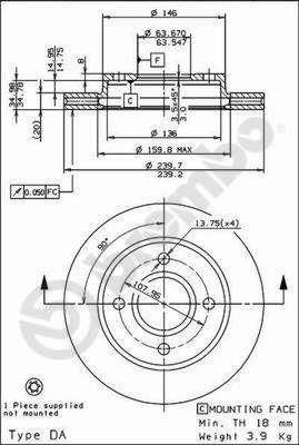 Vented brake disc, 1 pc Brembo 09.6727.34