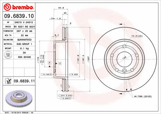 Brembo 09.6839.10 Front brake disc ventilated 09683910