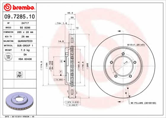 Brembo 09.7285.10 Front brake disc ventilated 09728510