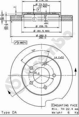 Vented brake disc, 1 pc Brembo 09.7367.14