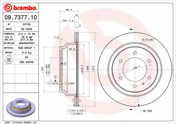 Rear ventilated brake disc Brembo 09.7377.10