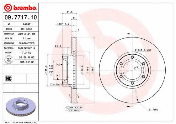 Vented brake disc, 1 pc Brembo 09.7717.10