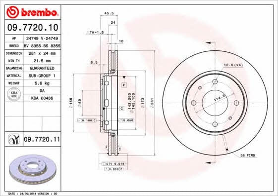 Brembo 09.7720.10 Front brake disc ventilated 09772010