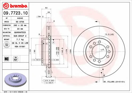 Ventilated disc brake, 1 pcs. Brembo 09.7723.10