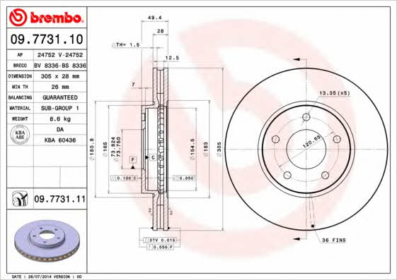 Brembo 09.7731.10 Front brake disc ventilated 09773110