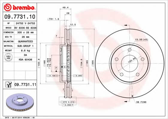 Vented brake disc, 1 pc Brembo 09.7731.11