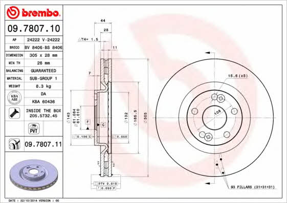Brembo 09.7807.10 Ventilated disc brake, 1 pcs. 09780710