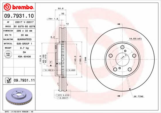 Vented brake disc, 1 pc Brembo 09.7931.11