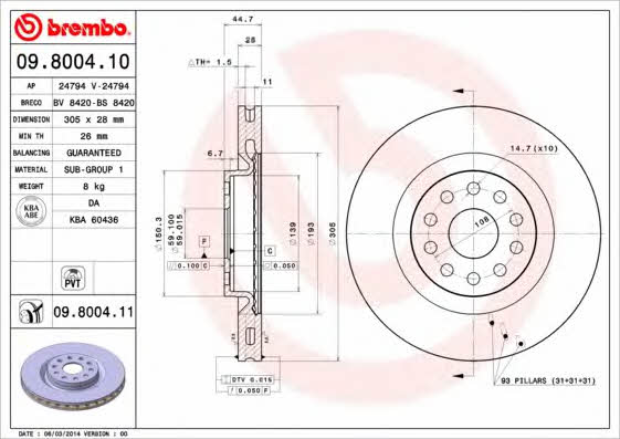 Brembo 09.8004.10 Front brake disc ventilated 09800410