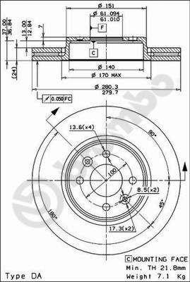 Ventilated disc brake, 1 pcs. Brembo 09.8137.24