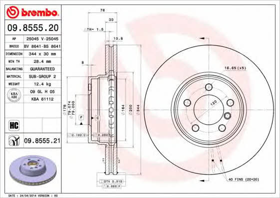 Brembo 09.8555.20 Front brake disc ventilated 09855520