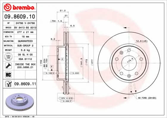 Brembo 09.8609.10 Ventilated disc brake, 1 pcs. 09860910