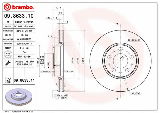 Front vented brake disc Brembo 09.8633.11