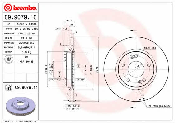 Ventilated disc brake, 1 pcs. Brembo 09.9079.10