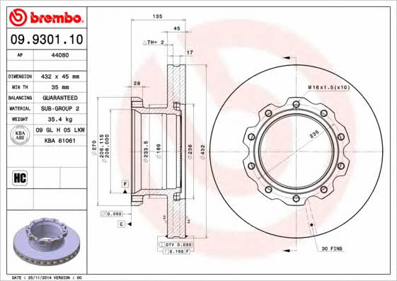 Brembo 09.9301.10 Front brake disc ventilated 09930110