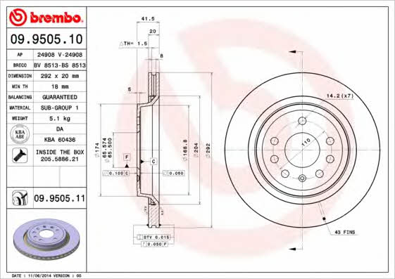 Brembo 09.9505.10 Rear ventilated brake disc 09950510