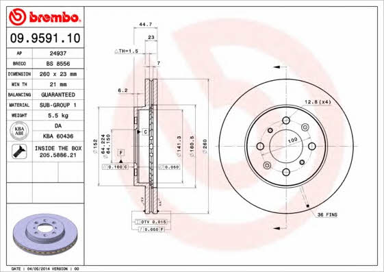 Front vented brake disc Brembo 09.9591.10