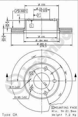 Front vented brake disc Brembo 09.9614.14
