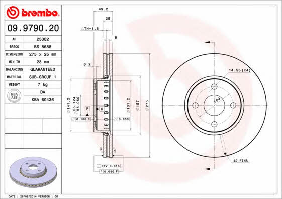 Ventilated disc brake, 1 pcs. Brembo 09.9790.20