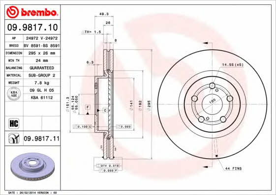Front vented brake disc Brembo 09.9817.11
