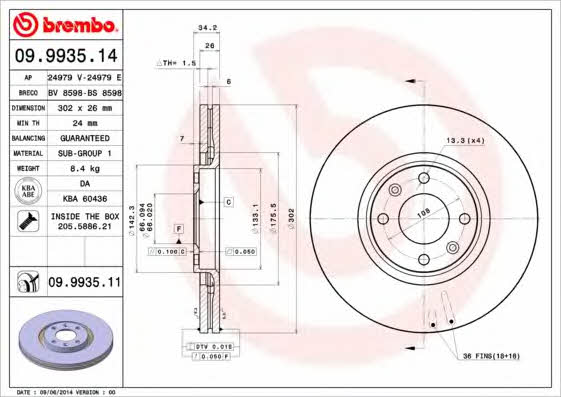 Vented brake disc, 1 pc Brembo 09.9935.11