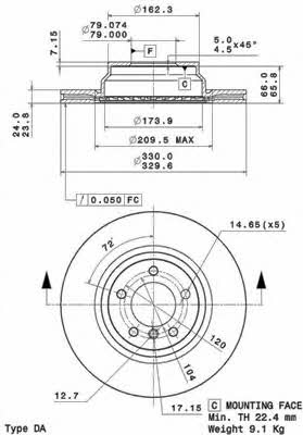 Vented brake disc, 1 pc Brembo 09.A259.11
