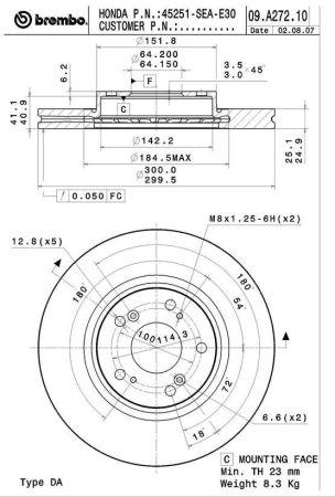 Vented brake disc, 1 pc Brembo 09.A272.11