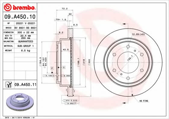 Brembo 09.A450.10 Rear ventilated brake disc 09A45010