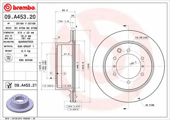 Brembo 09.A453.20 Rear ventilated brake disc 09A45320