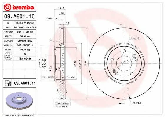 Vented brake disc, 1 pc Brembo 09.A601.11