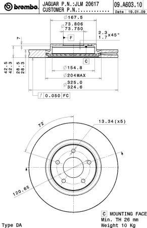 Vented brake disc, 1 pc Brembo 09.A603.11
