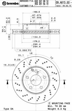 Ventilated brake disc with perforation Brembo 09.A613.51