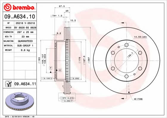 Ventilated disc brake, 1 pcs. Brembo 09.A634.10