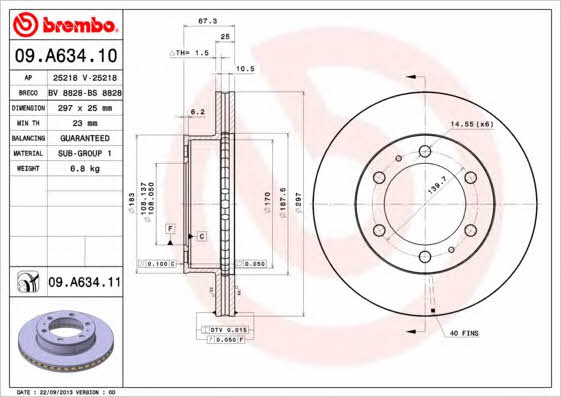Vented brake disc, 1 pc Brembo 09.A634.11