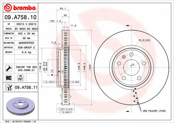 Brembo 09.A758.10 Ventilated disc brake, 1 pcs. 09A75810
