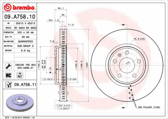 Vented brake disc, 1 pc Brembo 09.A758.11