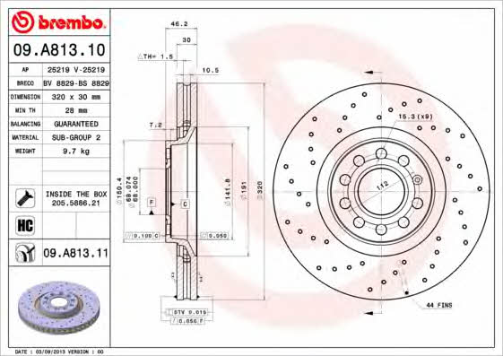 Brembo 09.A813.10 Front brake disc ventilated 09A81310