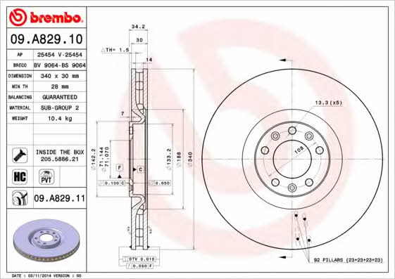 Vented brake disc, 1 pc Brembo 09.A829.11